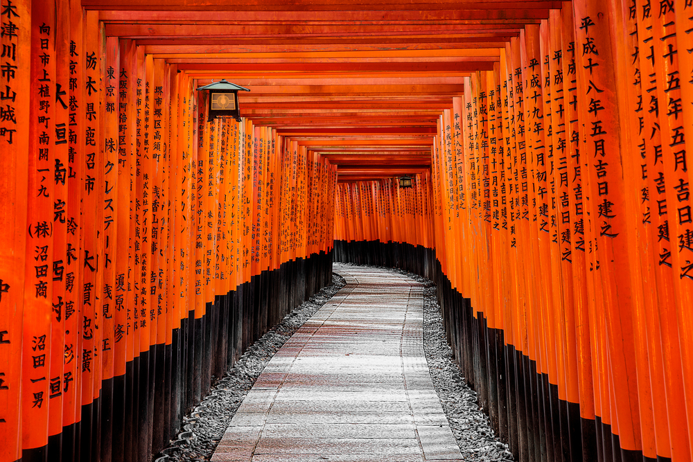 Torii on Fushimi Inari Taisha path in Kyoto